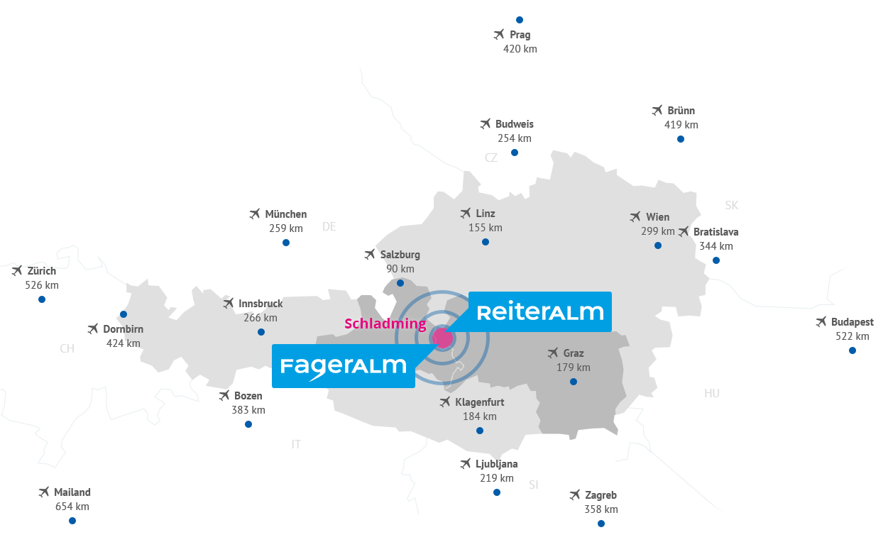 Karte mit umliegenden Flughäfen